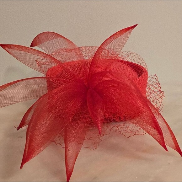 Vintage Red Pillbox Formal Bridal Hat with Mesh Derby Church - Picture 5 of 8